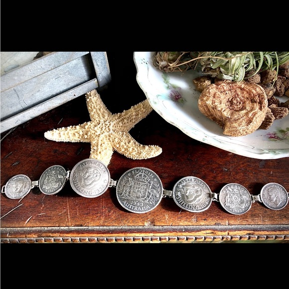 Vintage Silver Coin Bracelet Historic Jewelry WW2 Era Australian Coins Statement - Picture 8 of 9